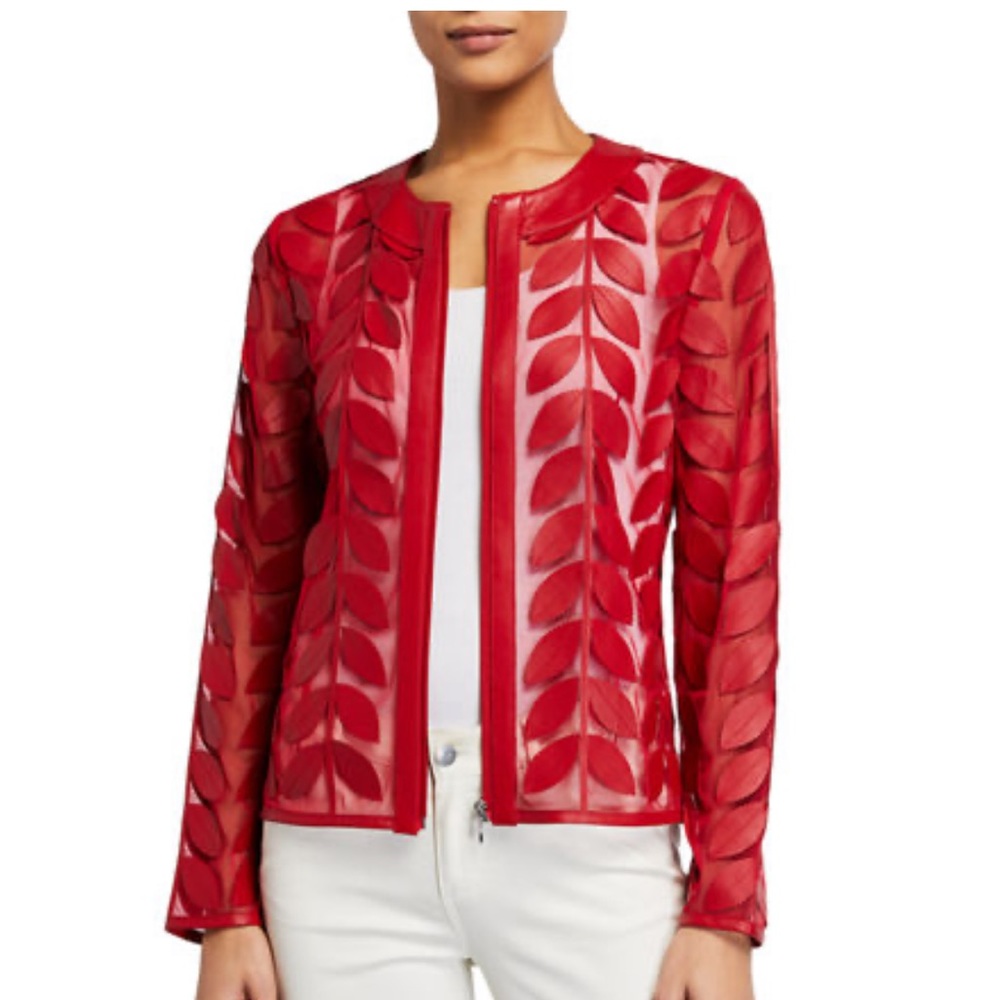 Red leather and mesh jacket